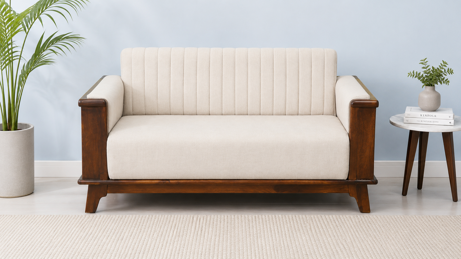 Heritage Luxe Wooden 2 Seater Sofa with Contemporary Armrest Design