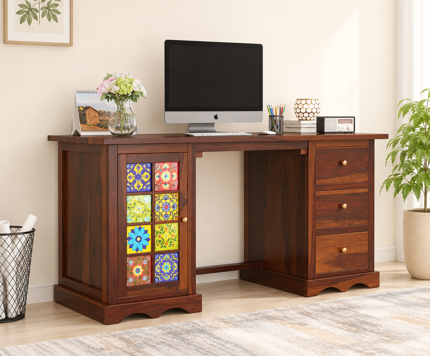 Heritage Premium Sheesham Wood Writing Table with Spacious Legroom
