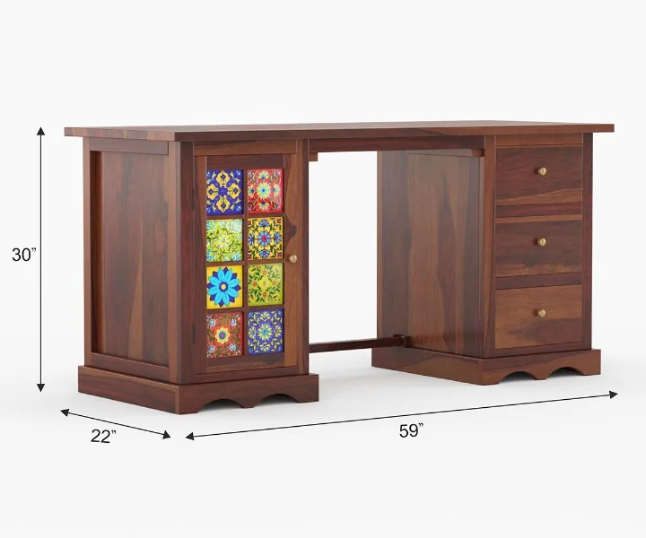 Heritage Premium Sheesham Wood Writing Table with Spacious Legroom - Image 6