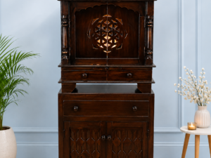 Imperial Grace Premium Wooden Pooja Mandir with Spacious Drawer and Cabinet