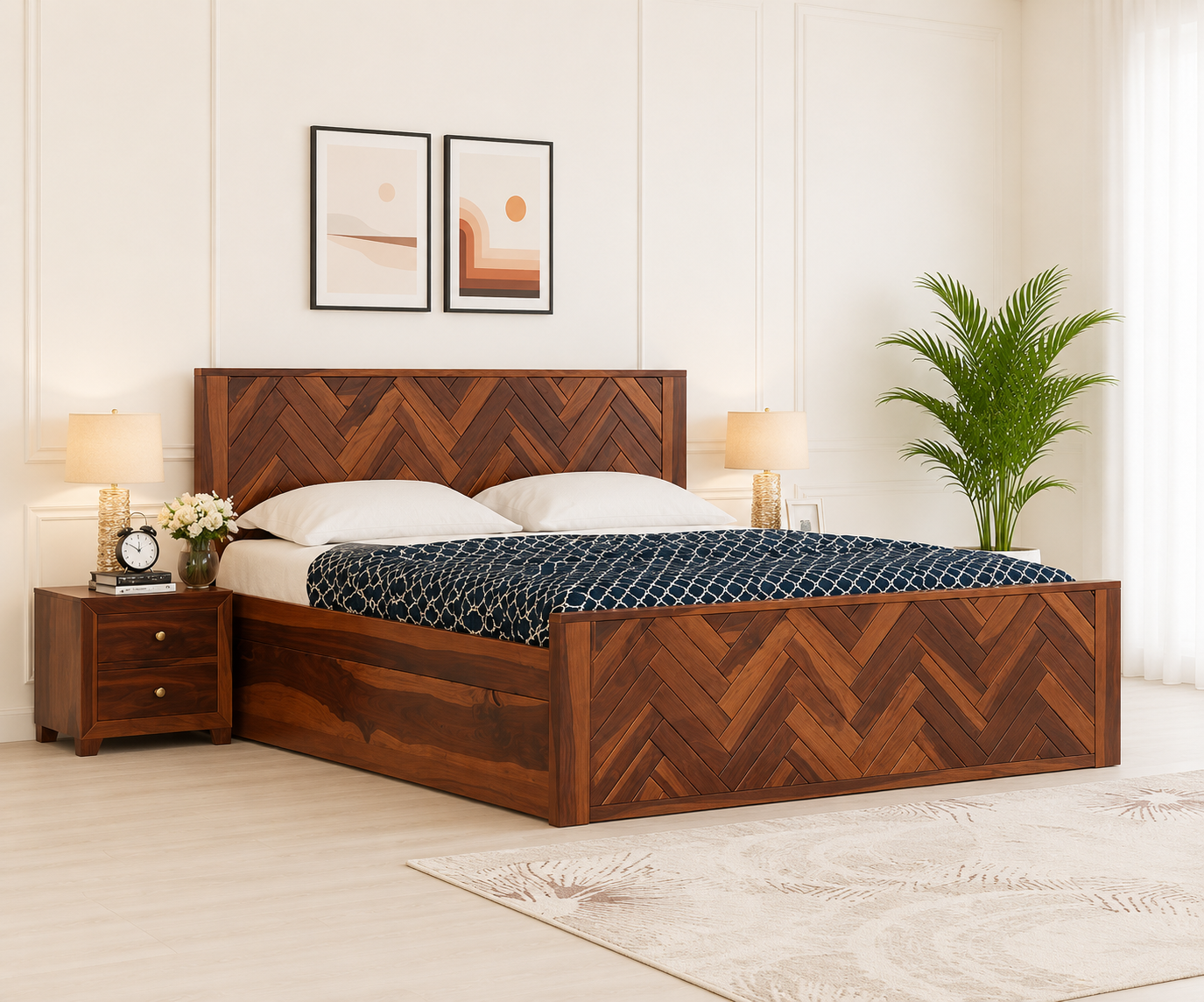 Imperial Handcrafted Sheesham Wood King Size Storage Bed