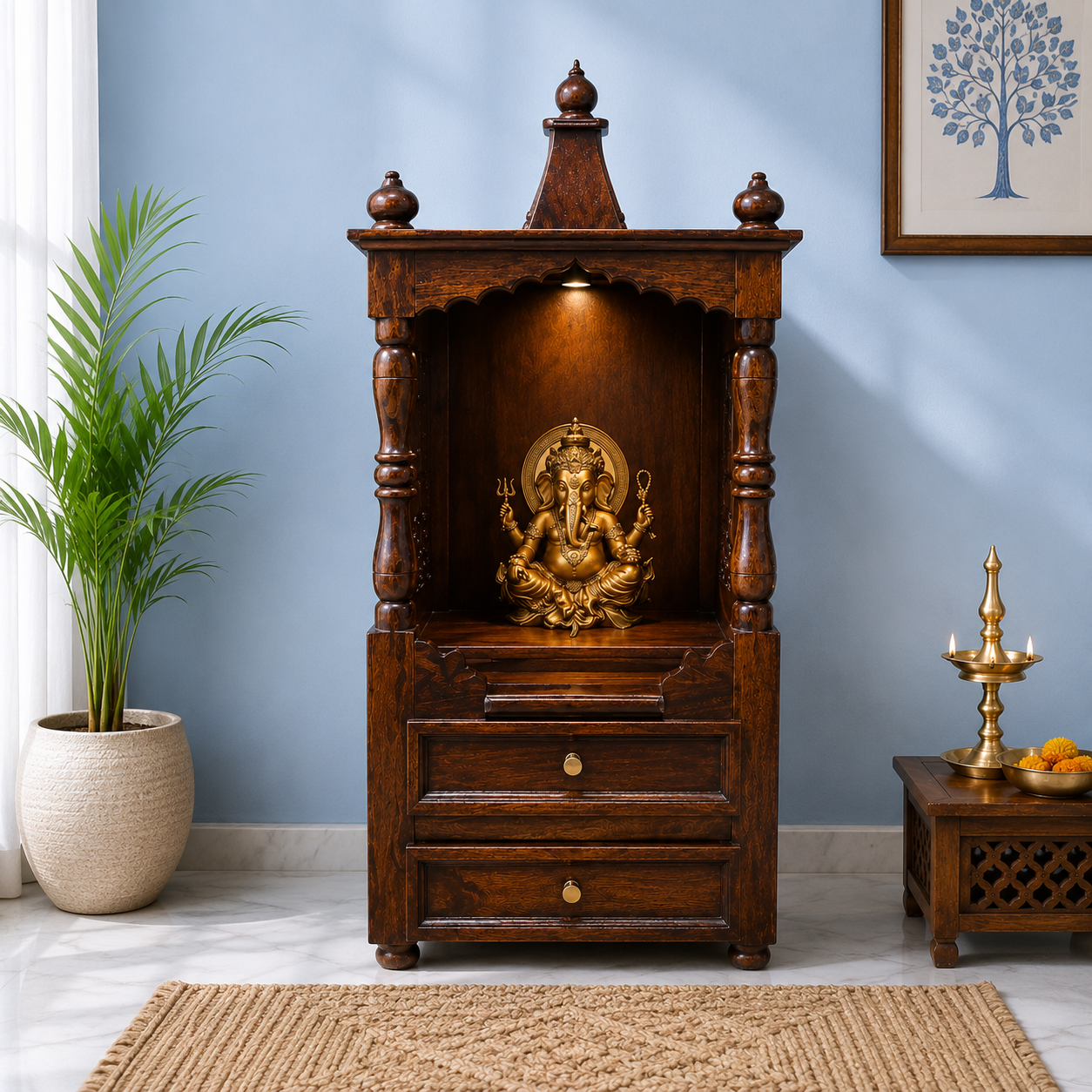 Imperial Heritage Luxury Sheesham Wood Temple Cabinet for Home Worship
