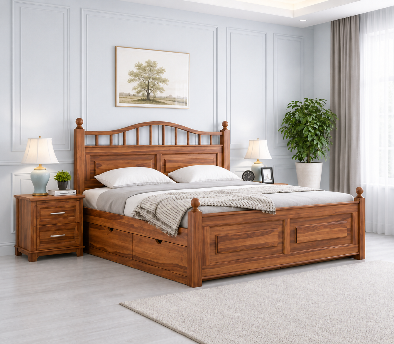 Imperial Luxury Wooden Storage Bed with Built-in Storage Compartments