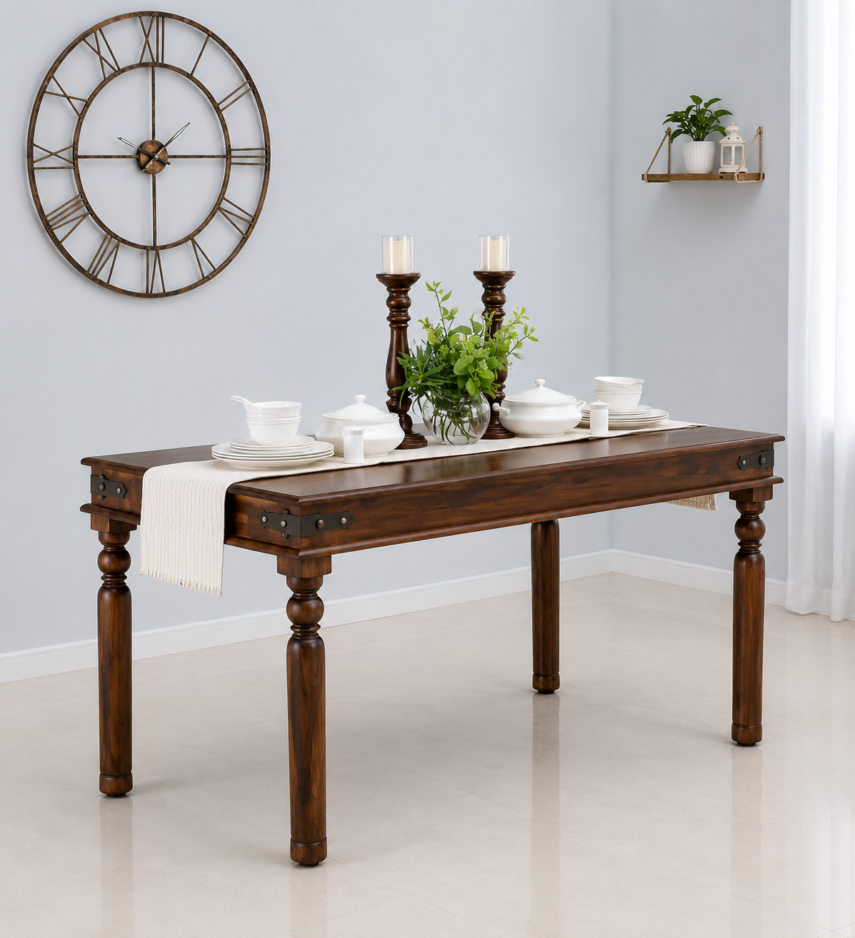 Invaro Solid Sheesham Wood Contemporary Dining Table with Clean Edge Design