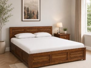 Invera Modern Solid Sheesham Wood Bed with Clean Line Design