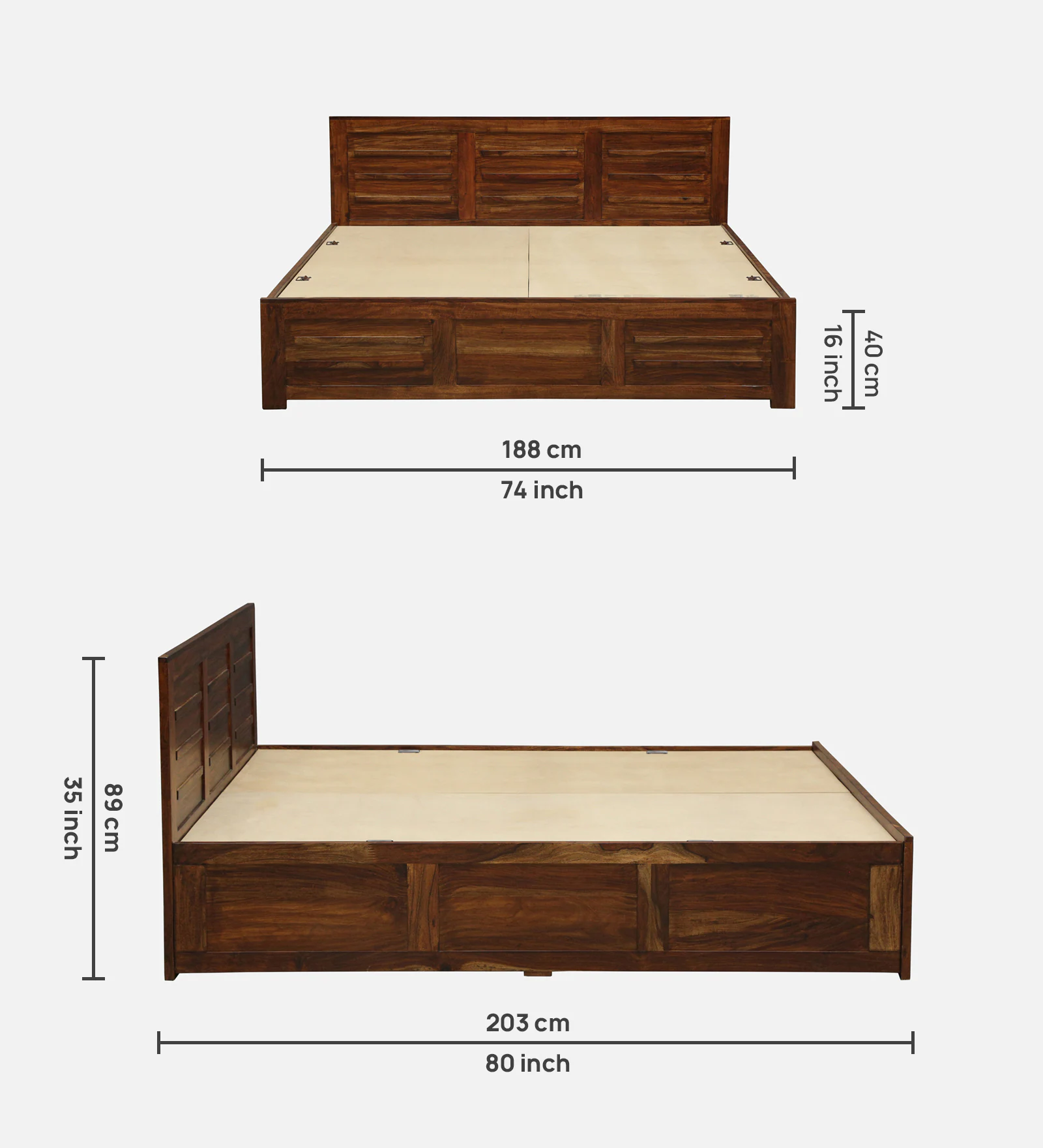 Invera Modern Solid Sheesham Wood Bed with Clean Line Design - Image 3
