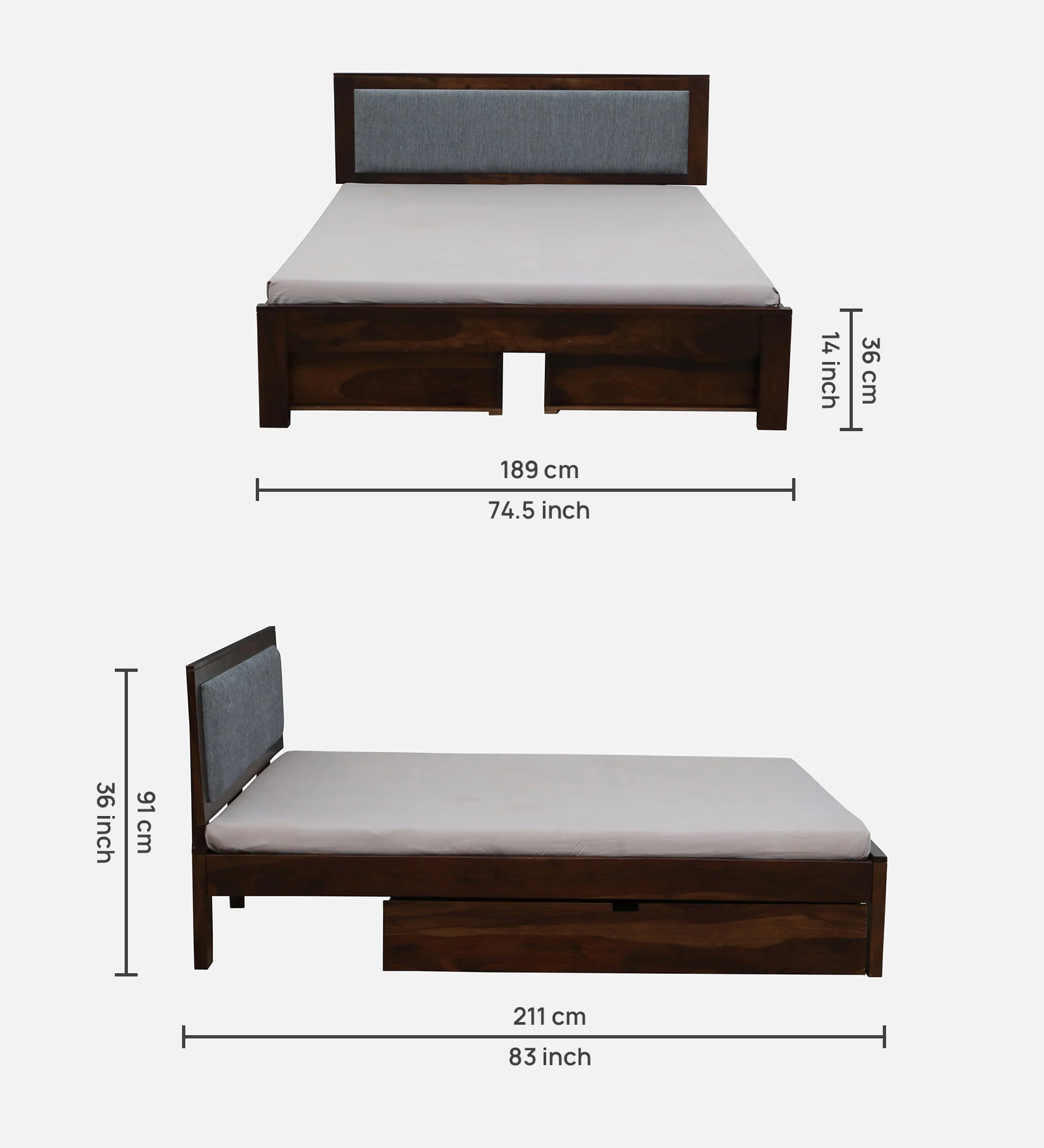 Ivora Premium Wooden Double Bed with Upholstered Backrest - Image 6