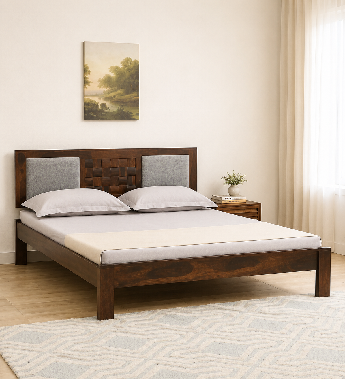 Jorvik Modern Solid Sheesham Wood Platform Bed