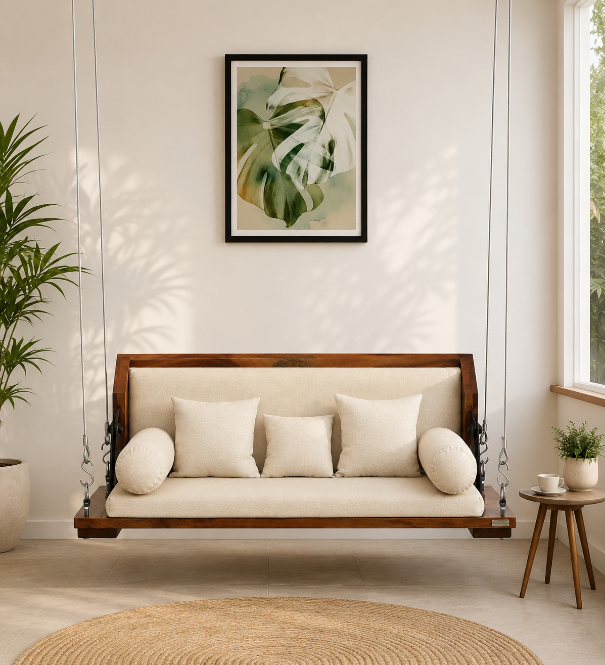 Kairon Luxury Wooden Swing Bench in Honey Oak Finish