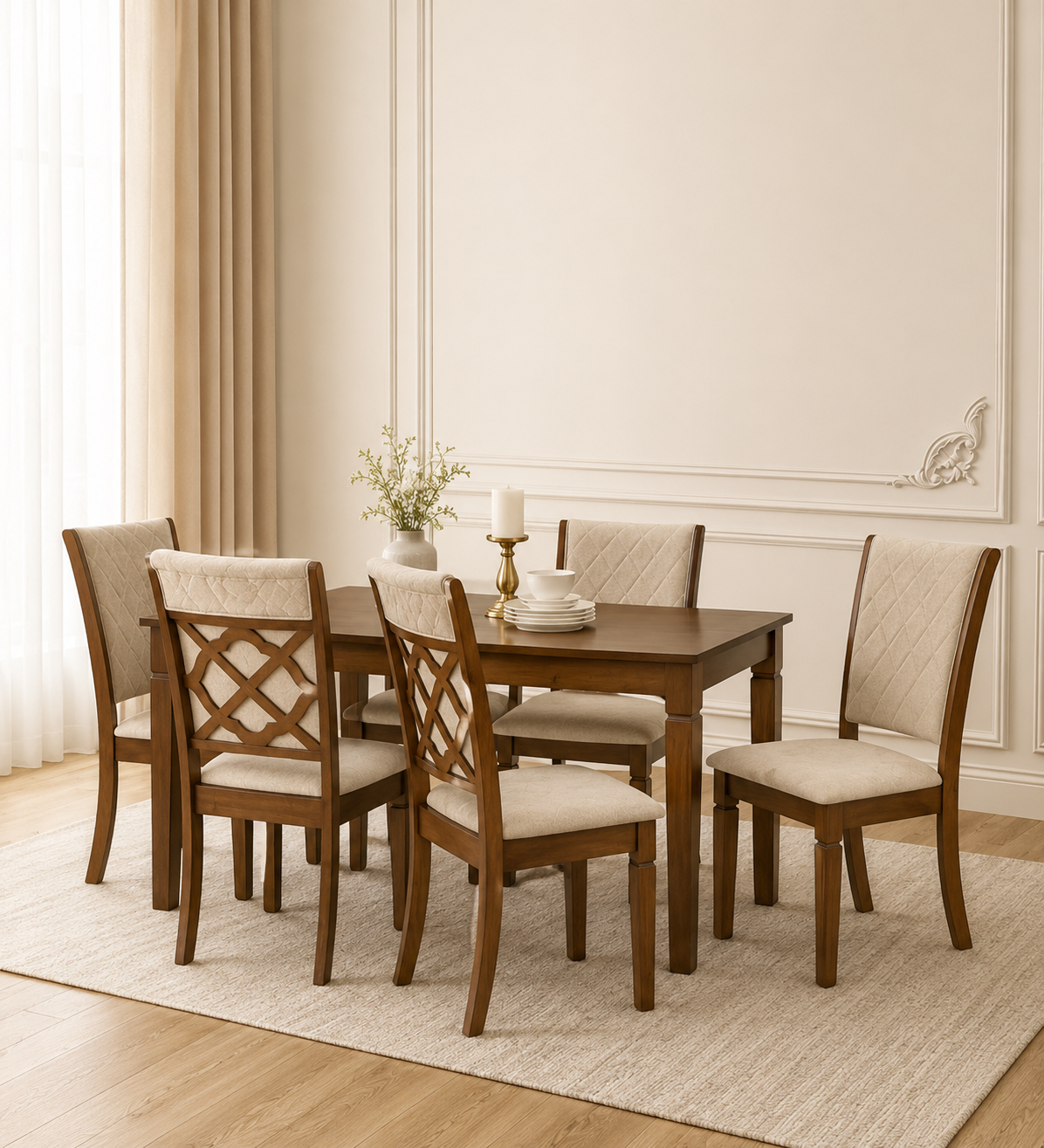 Kervano Premium Solid Sheesham Wood 6 Seater Dining Set