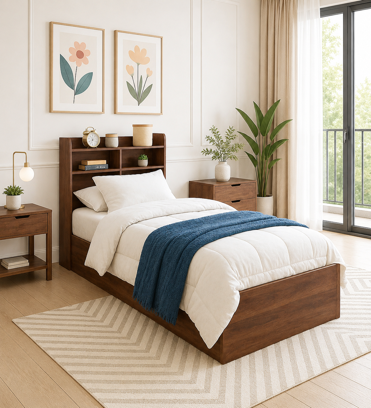 Kingston Solid Sheesham Wood Single Bed with Minimalist Design