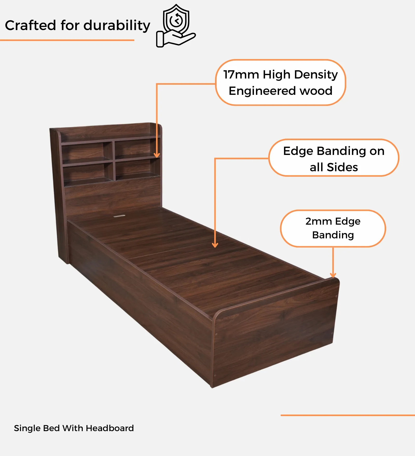 Kingston Solid Sheesham Wood Single Bed with Minimalist Design - Image 2