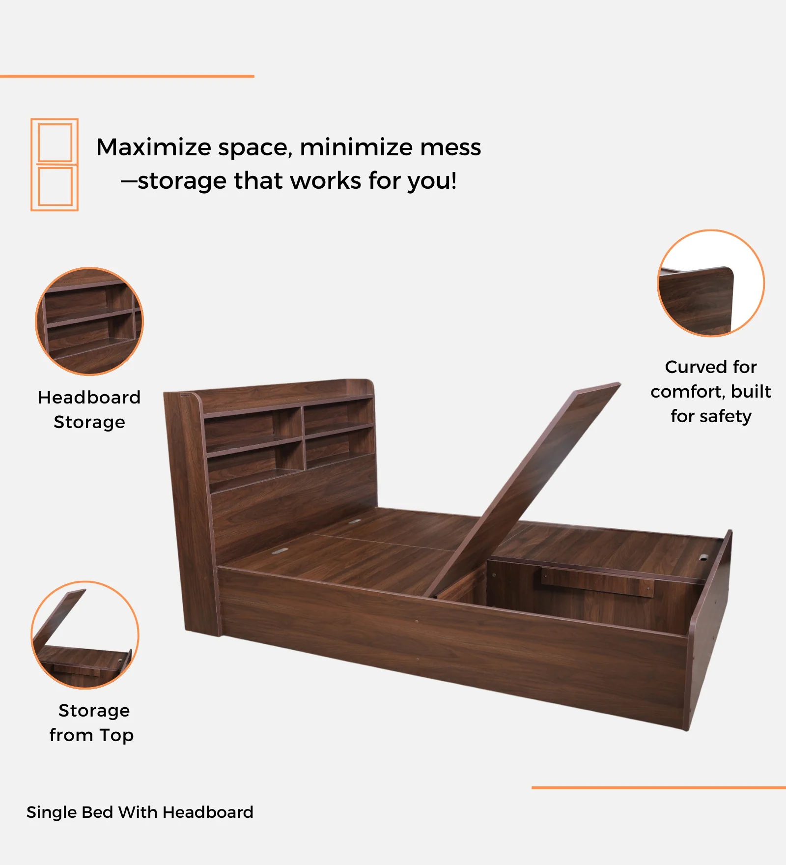 Kingston Solid Sheesham Wood Single Bed with Minimalist Design - Image 3