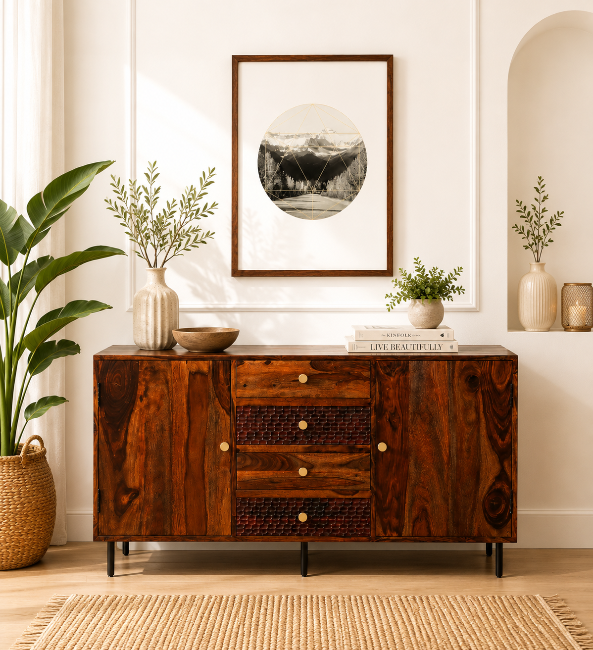 Lioren Solid Wood Large Cabinet with Modern Minimal Design