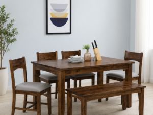 Lorex Handcrafted Solid Sheesham Wood 6 Seater Dining Table Set