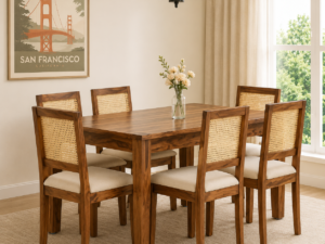 Loxford Solid Sheesham Wood 6 Seater Dining Set in Natural Honey Finish