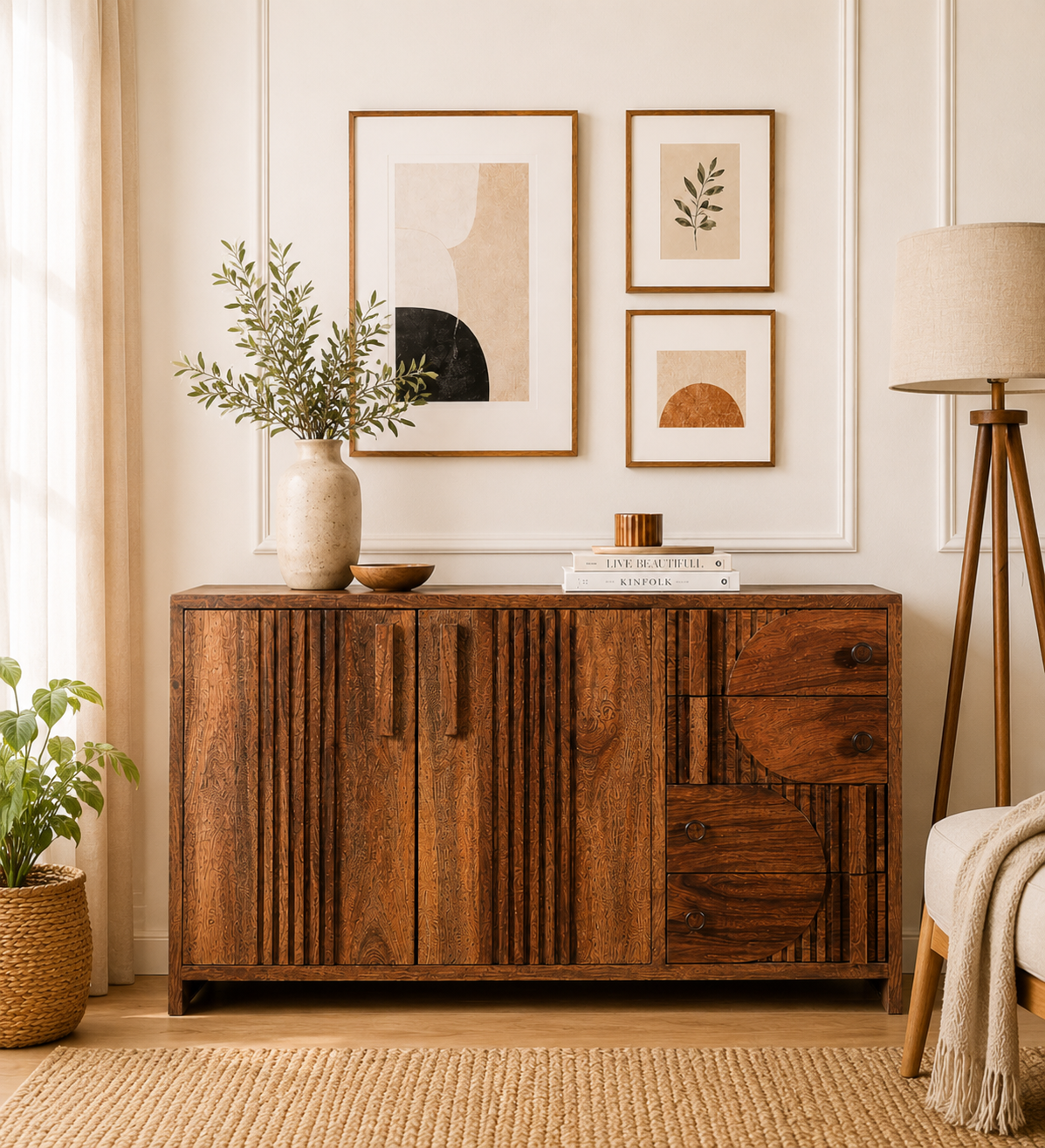 Lumiora Solid Sheesham Wood Home Storage Cabinet in Teak Finish