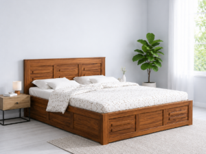 Luxoria Solid Sheesham Wood King Size Bed in Rich Walnut Finish