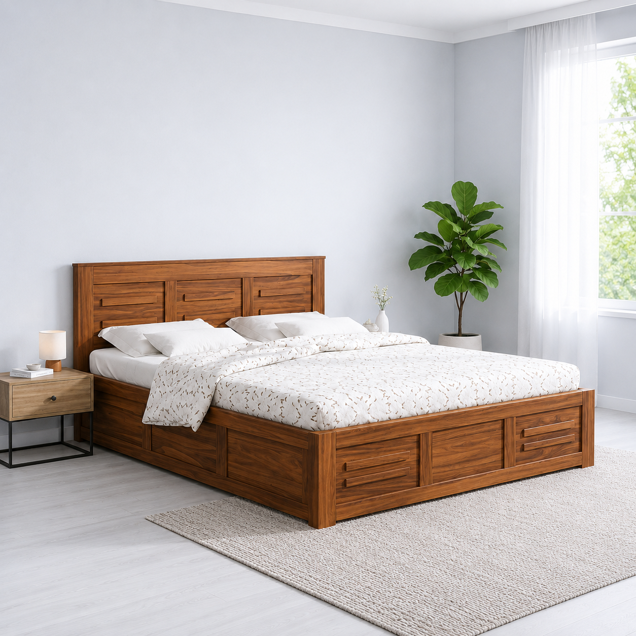 Luxoria Solid Sheesham Wood King Size Bed in Rich Walnut Finish