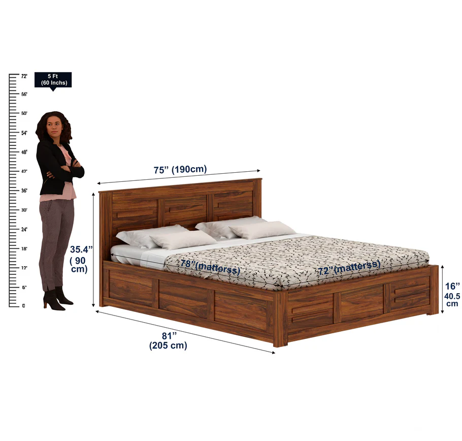 Luxoria Solid Sheesham Wood King Size Bed in Rich Walnut Finish - Image 2
