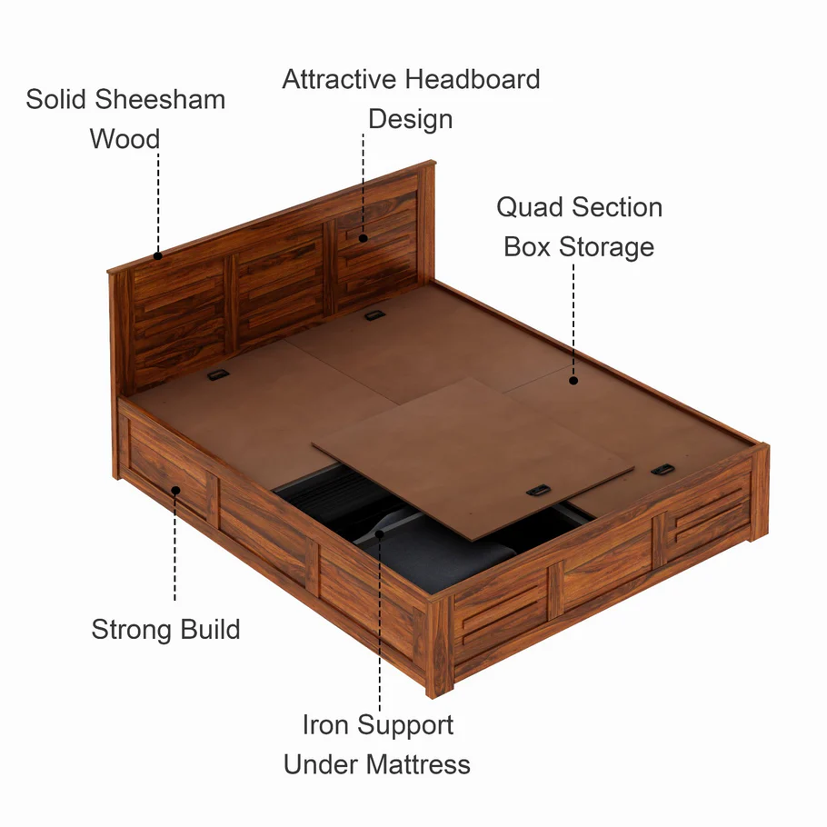 Luxoria Solid Sheesham Wood King Size Bed in Rich Walnut Finish - Image 7