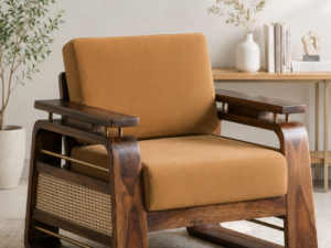 Luxury Handcrafted Sheesham Wood 1 Seater Sofa with Premium Cushioned Seating