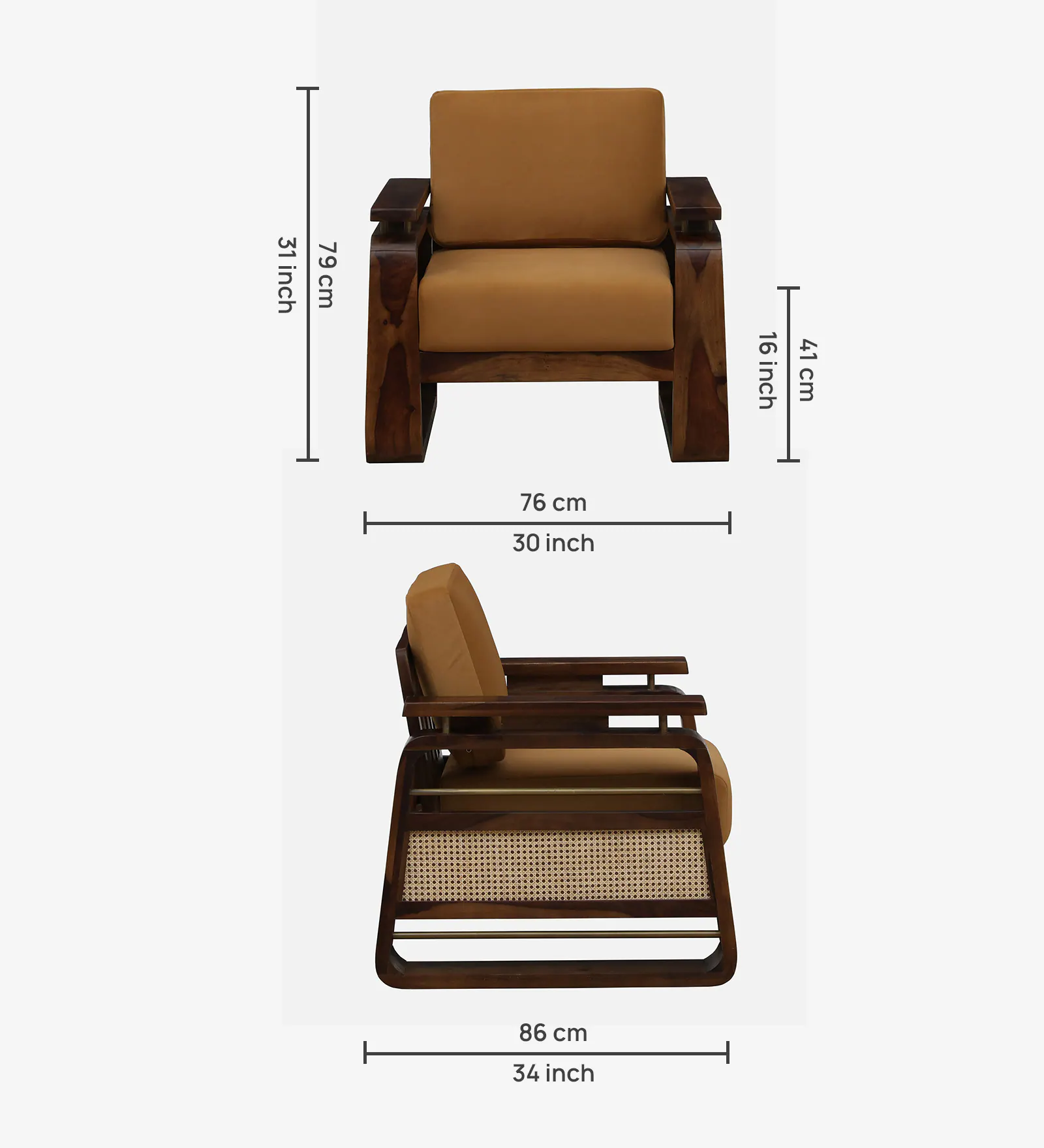 Luxury Handcrafted Sheesham Wood 1 Seater Sofa with Premium Cushioned Seating - Image 5