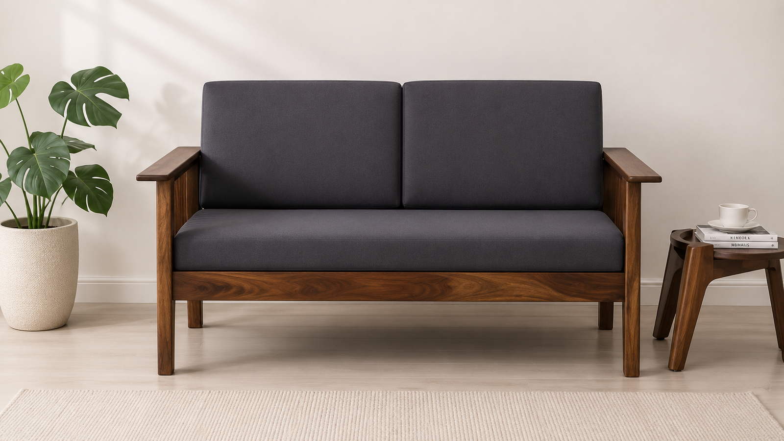Luxury Handcrafted Sheesham Wood 2 Seater Sofa with Premium Cushioned Seating