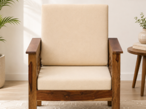 Luxury Living Sheesham Wood Accent 1 Seater Sofa with Soft Upholstery
