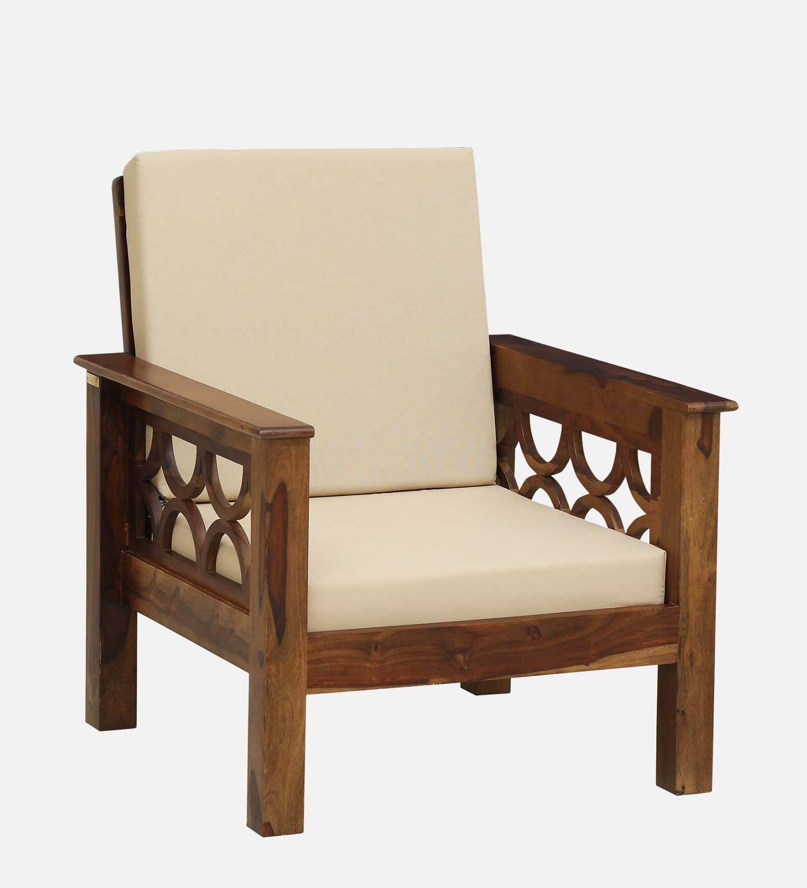 Luxury Living Sheesham Wood Accent 1 Seater Sofa with Soft Upholstery - Image 4