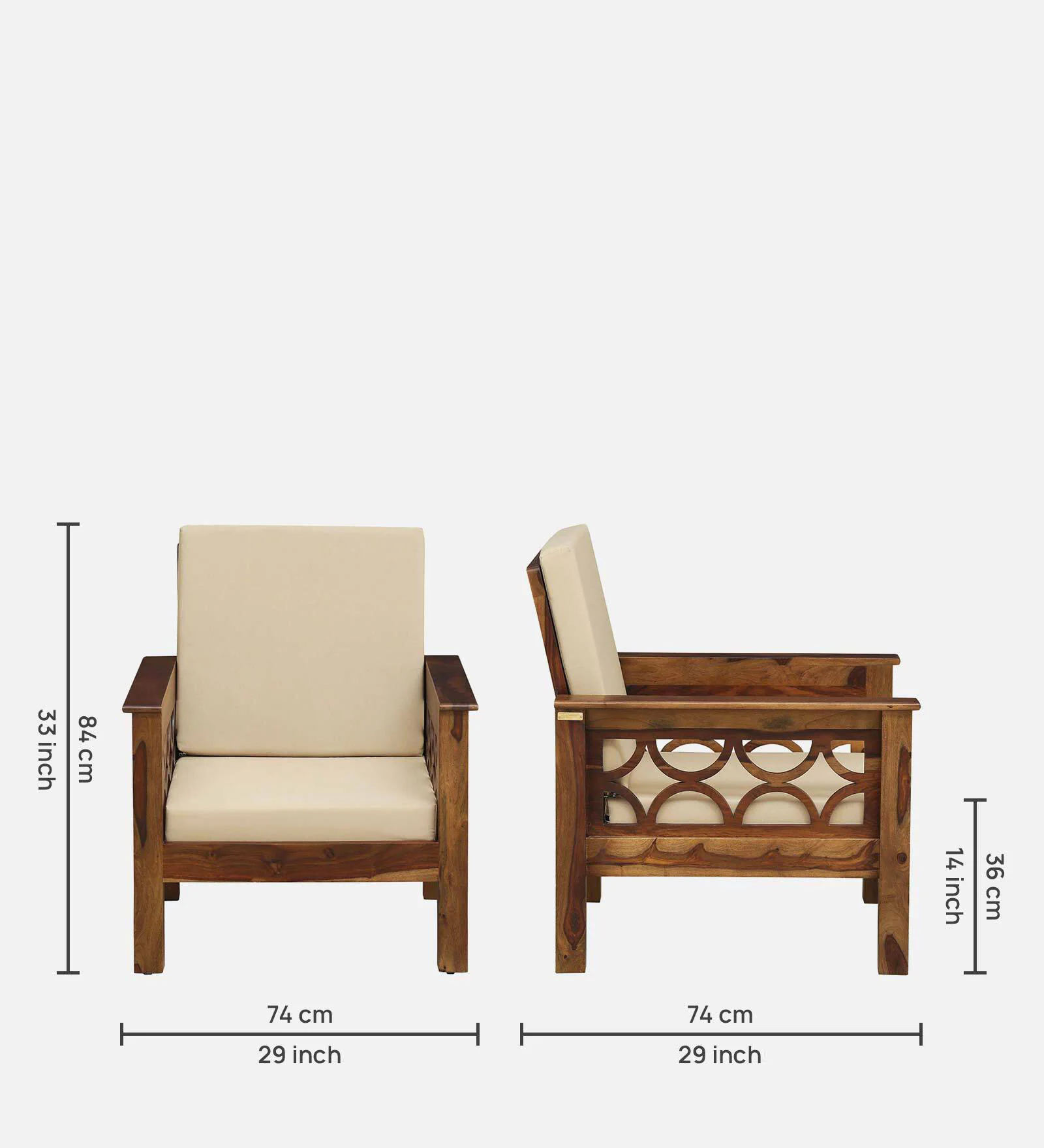 Luxury Living Sheesham Wood Accent 1 Seater Sofa with Soft Upholstery - Image 7