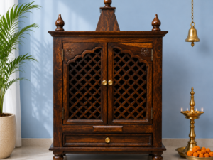 Luxury Solid Sheesham Wood Temple with Spacious Storage Cabinet for Home