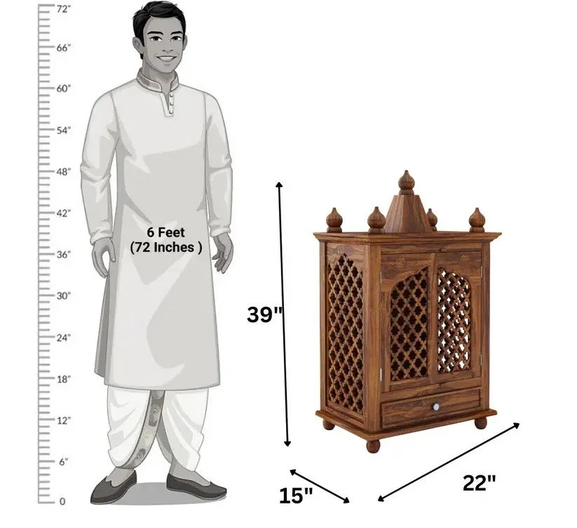 Luxury Solid Sheesham Wood Temple with Spacious Storage Cabinet for Home - Image 2