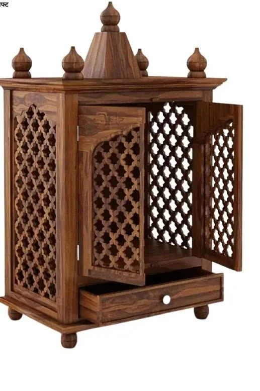 Luxury Solid Sheesham Wood Temple with Spacious Storage Cabinet for Home - Image 3