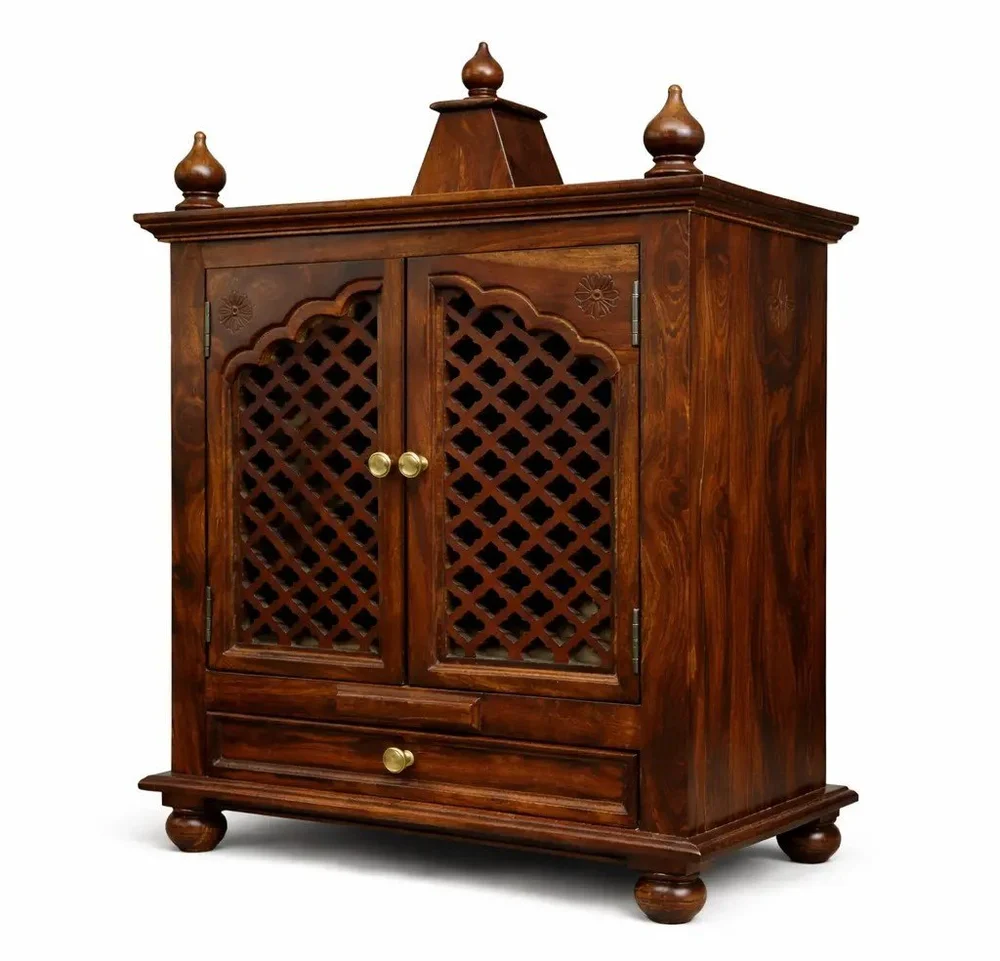 Luxury Solid Sheesham Wood Temple with Spacious Storage Cabinet for Home - Image 4