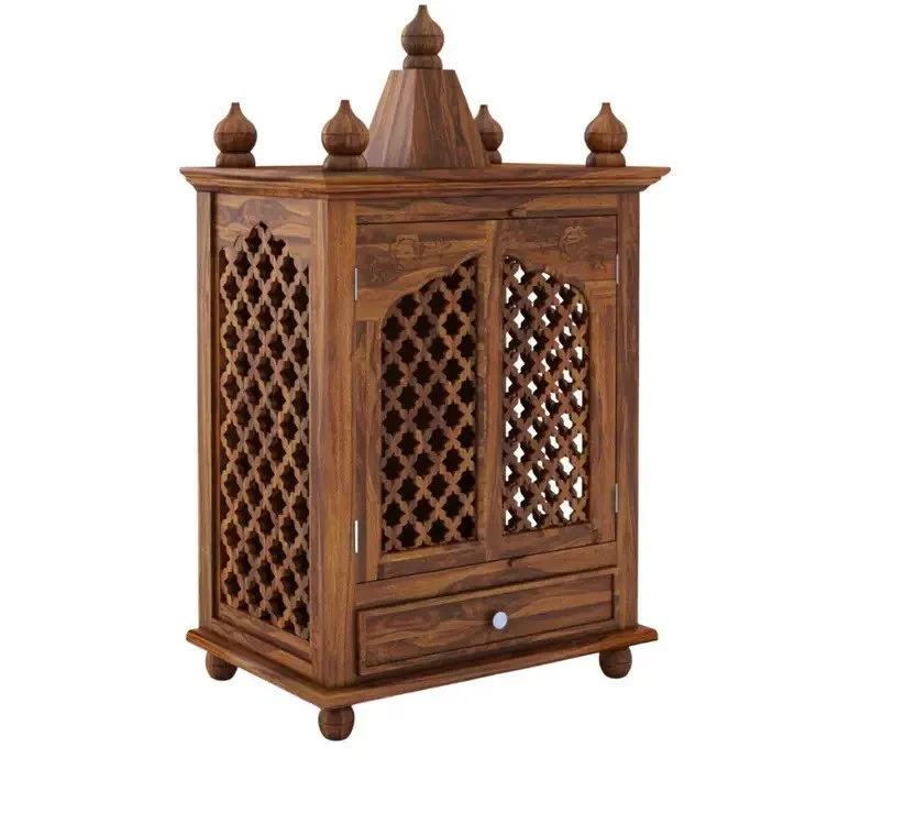 Luxury Solid Sheesham Wood Temple with Spacious Storage Cabinet for Home - Image 5