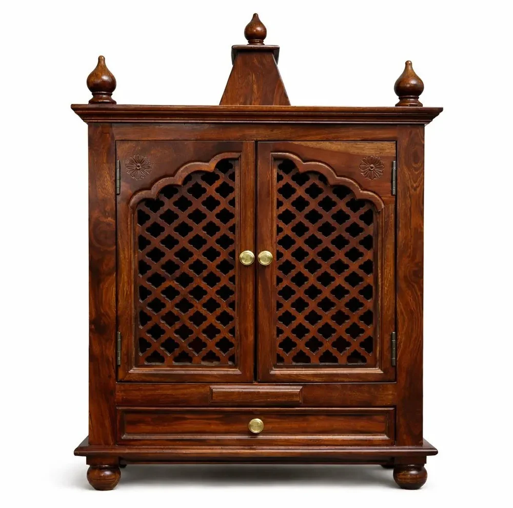 Luxury Solid Sheesham Wood Temple with Spacious Storage Cabinet for Home - Image 6