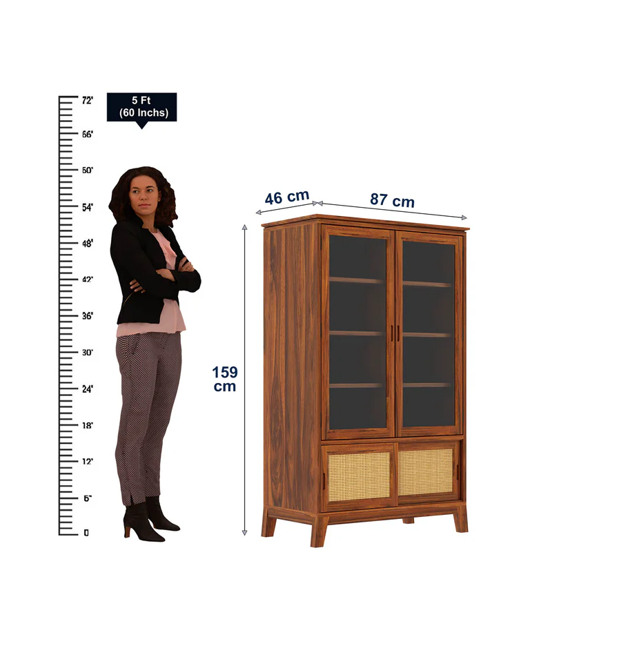 Maharaja Sheesham Wood Crockery Cabinet with Glass Display and Storage. - Image 3