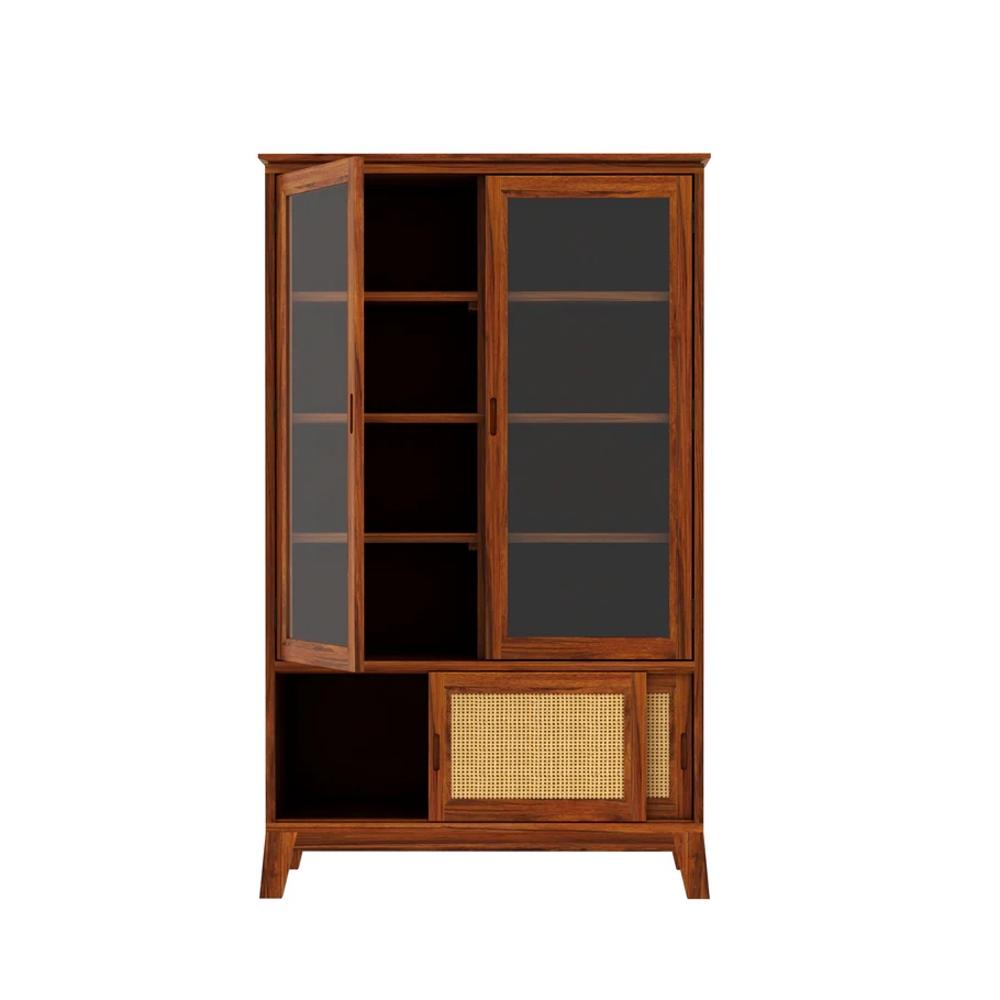 Maharaja Sheesham Wood Crockery Cabinet with Glass Display and Storage. - Image 2