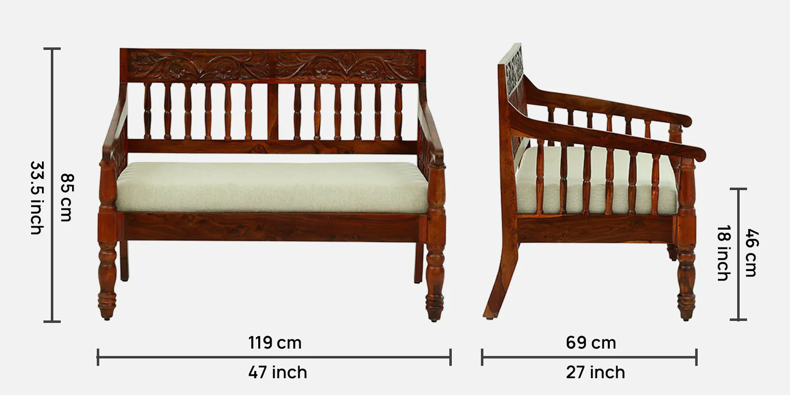 Majestic Living Premium Sheesham Wood 2 Seater Sofa Set - Image 2