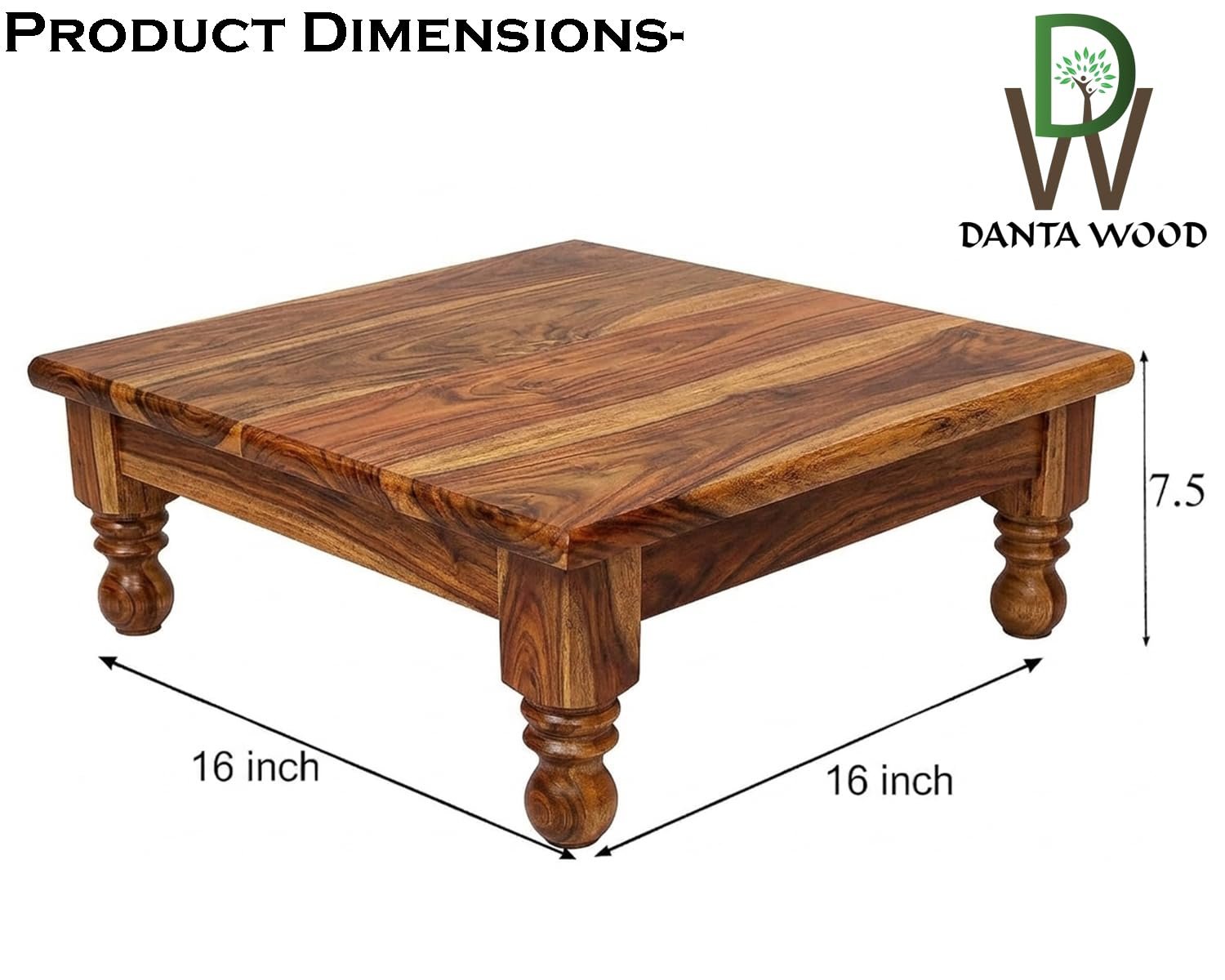Mangalam Wooden Pooja Chowki in Natural Walnut Finish - Image 3