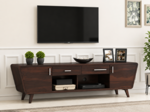 Maple Solid Sheesham Wood TV Unit with Storage Cabinet