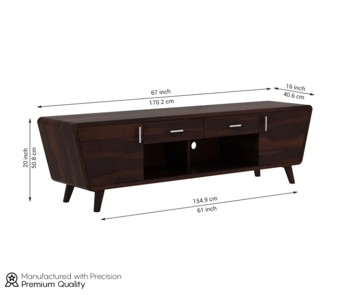 Maple Solid Sheesham Wood TV Unit with Storage Cabinet - Image 4
