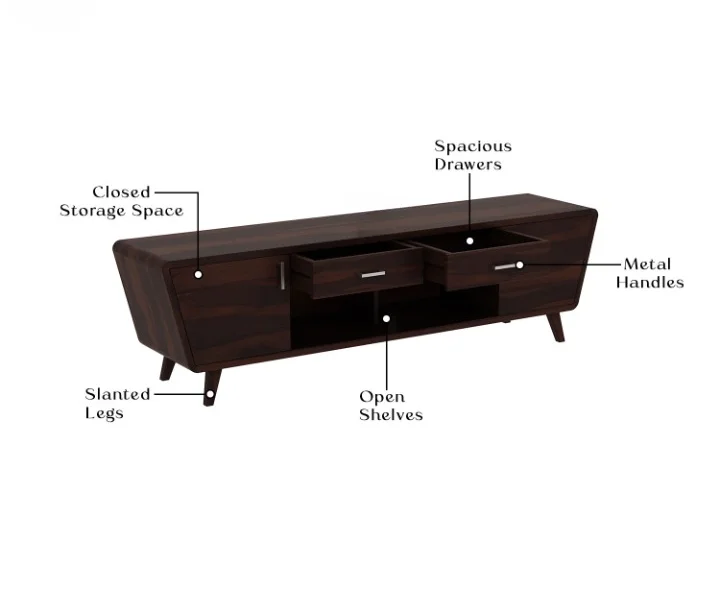 Maple Solid Sheesham Wood TV Unit with Storage Cabinet - Image 2