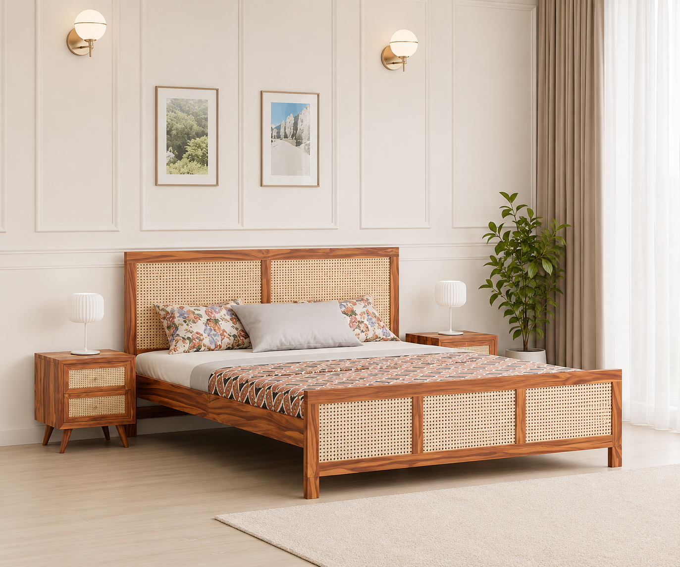 Milan Premium Solid Sheesham Wood Storage Bed with Headboard