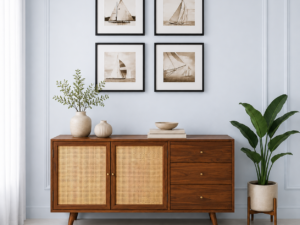 Modern Classic Solid Wood Side Board Cabinet with Ample Storage Space.