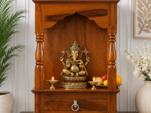 Modern Heritage Solid Wood Home Temple with Drawer and Cabinet Storage