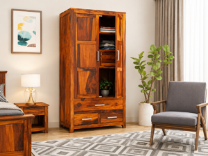 Modern Solid Sheesham Wood Bedroom Wardrobe