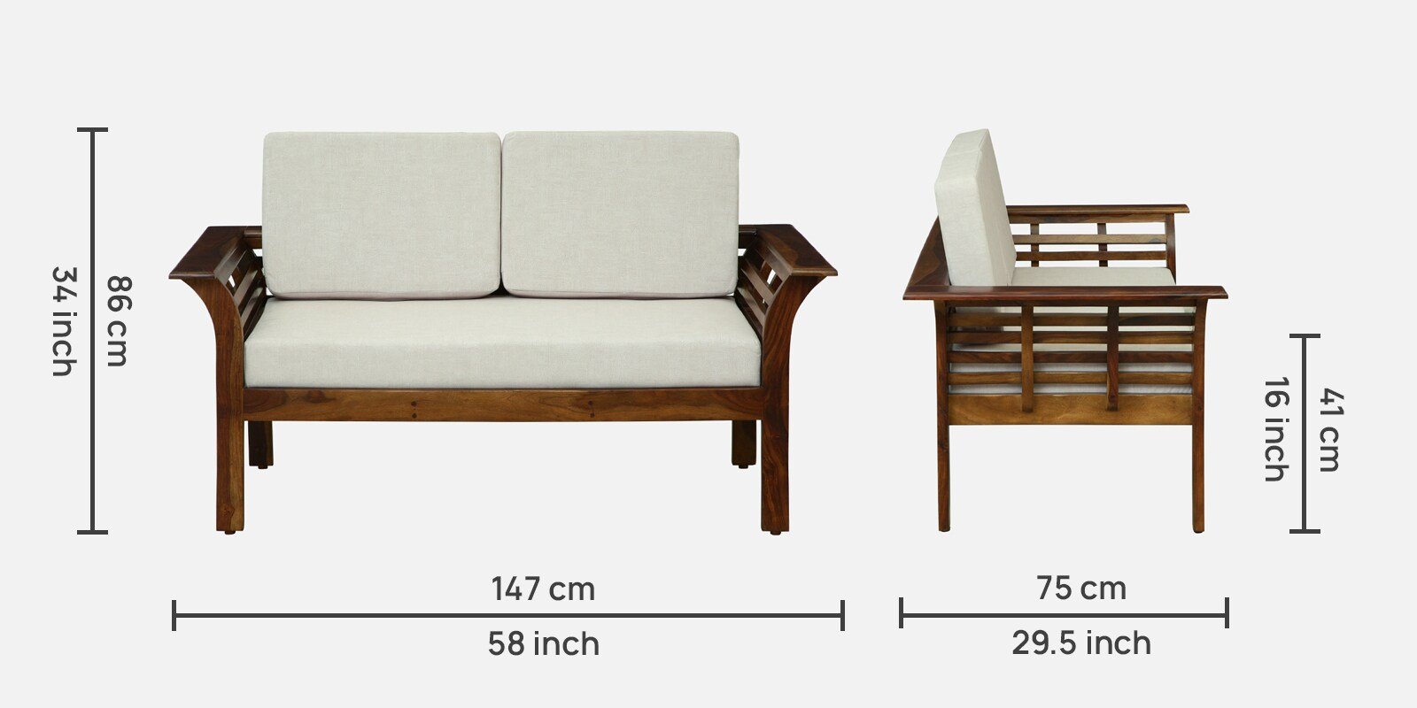 Monarch Premium Solid Sheesham Wood 2 Seater Sofa in Classic Honey Finish - Image 2