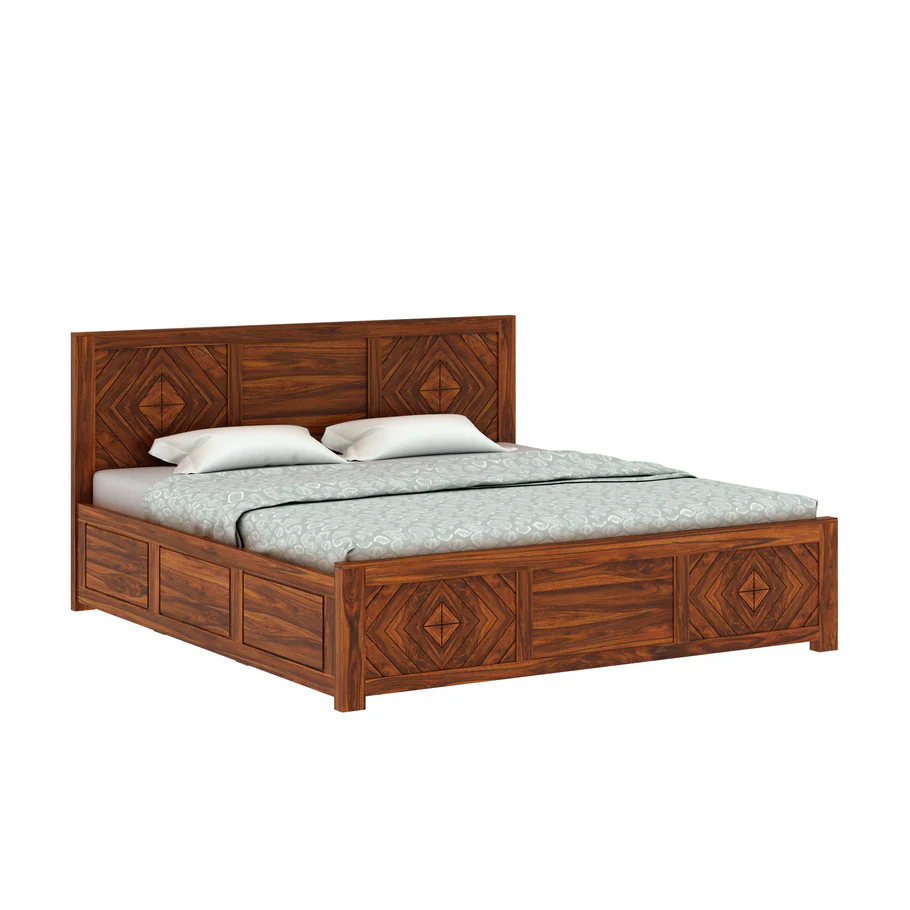 Morvella Premium Wooden Bed with Sturdy Construction in Natural Teak Finish - Image 2